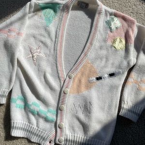 vintage 90s pastel geometric colorblock cardigan